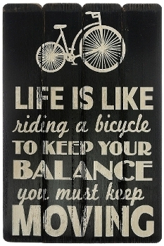 board with slogans "Life is like riding a bicycle"