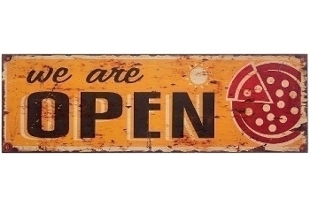 wooden plate "We are open III"