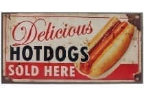 metal plate "Delicious Hot Dogs"