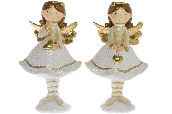 2er Set Engel weiss/gold H 15,5 cm