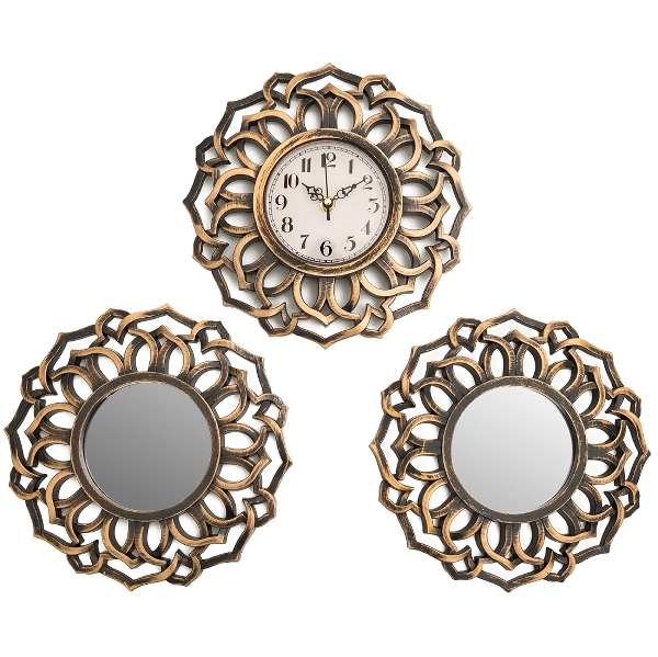 325X25cm mirror decoration and wall clock, 2*mirror + 1*wallclock
