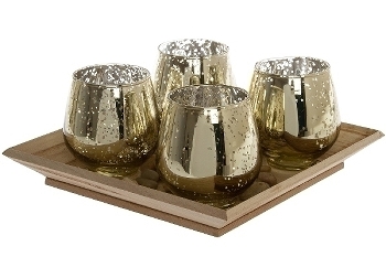 Glaswindlichter "Iko" auf Holztablett