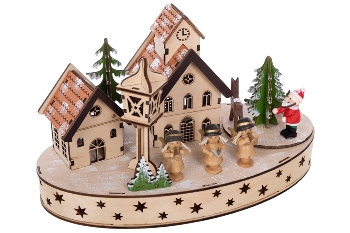wooden music box with angel and house 3LED with 3AA battery