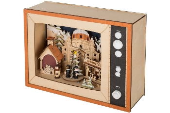 wooden decoration with motor,singer and small figuries  5LED with 3AA battery