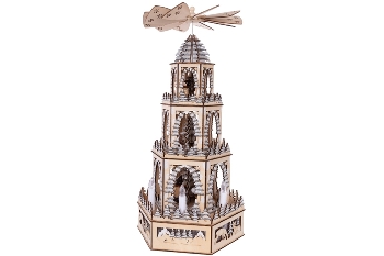 Wooden pyramid with candles and motor 6 candles + 7 leds with 3xAA battery