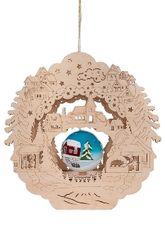 wooden window picture with glass ball with motor 12 LEDS with 2C battery