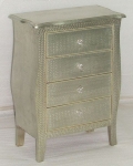 WOODEN CURVED SIDED 4 DRAWER CHEST W/HAMMERRED DESIGN WHITE METAL CLADDING