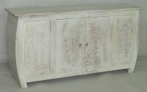 WOODEN CURVED DESIGN 2 DOORS SIDE BOARD W/CARVING ON FRONT
