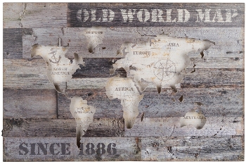 WOODEN WALL PLAQUE "OLD WORLD MAP"  WITH LED