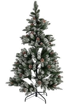 150CM FULL PE TREE WITH 479 TIPS SNOWY PINECONE BRUSHED WHITE METAL STAND
