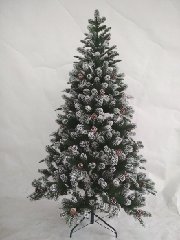 180CM FULL PE TREE WITH 707 TIPS SNOWY PINECONE BRUSHED WIHTE METAL STAND