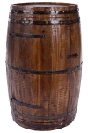 WOODEN BARREL SHAPED 12 WINE BOTTLE RACK W/IRON DÉCOR