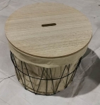 black metal laundry basket with beige fabric inlay