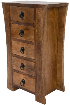 MANGO WOOD  & M.D.F CURVED SIDED 5 DRAWER CHEST