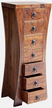 MANGO WOOD & M.D.F WOODEN CURVED SIDED 7 DRAWER CHEST