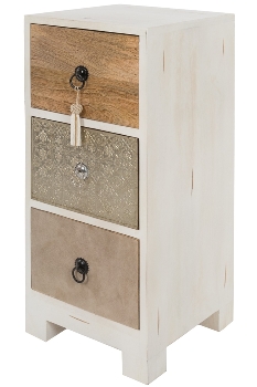 MANGO WD/MDF 3 DRAWERS CHEST W/EMBOSSED WHITE METAL / LEATHER CLADDING