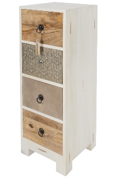 MANGO WD/MDF 4 DRAWERS CHEST W/EMBOSSED WHITE METAL / LEATHER CLADDING