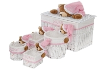 clothesbasket "Sleepy Bear", set of 5, white/pink