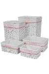 clothesbasket "Home", set of 5, white/pink