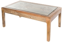 MANGO WOODCOFFEE TABLE W/CANE & GLASS TOP – K.D. LEGS-NATURAL FINISH-100X60X45