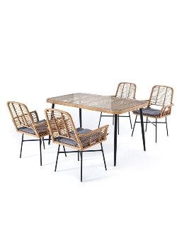 Steel 5pcs sofa set Steel frame, 5mm clear tempered glass top,
PE wicker
