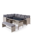 Steel 4pcs corner sofa set Steel frame, 5mm grey tempered glass top, PE wicker