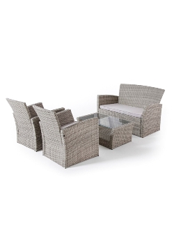 Steel 4pcs  sofa set Steel frame, 5mm clear tempered glass top, PE wicker