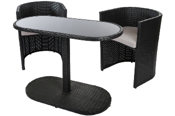 Steel 3pcs balcony set Steel frame, 5mm clear tempered glass top, PE wicker