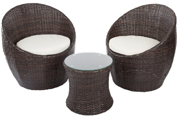 Steel 3pcs balcony set Steel frame, 5mm clear tempered glass top, PE wicker