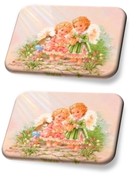 set of 2pcs placemat with color printed angel with sping flowers design