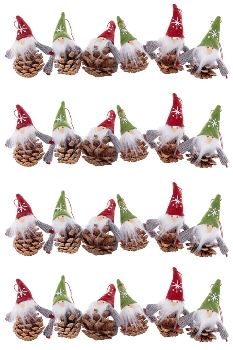 hanging santa with pine cone, each item with my flair barcode hangtag