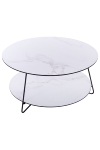 Coffee table K/D,Top and shelf in white marble paper veneer,legs metal stick