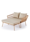 Semi KD Steel 2 seat lounger sofa cream Round wicker 6mm, 180gr polyester