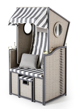 Steel single beach chair with bull eye  large PE wicker 14mm, non FSC, 180g