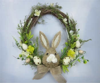 Wandkranz mit Hasenkopf, Blumen und Ostereiern
