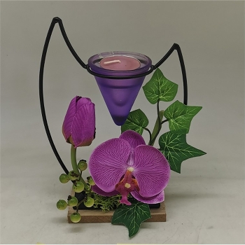Teelichthalter mit lila Orchidee