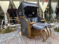 Strandkorb grau/blau gestreift, 2er Sitz