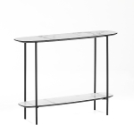 Console table K/D,Top and shelf in white marble paper veneer,legs metal tube