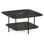 Coffee table K/D,Top and shelf in dark marble paper veneer,legs metal tube in