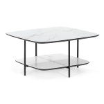 Coffee table K/D,Top and shelf in white marble paper veneer,legs metal tube in