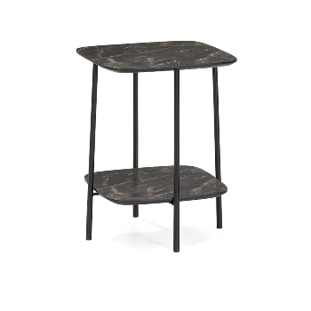 Side table K/D,Top and shelf in dark marble paper veneer,legs metal tube in