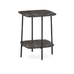 Side table K/D,Top and shelf in dark marble paper veneer,legs metal tube in