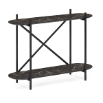 Console table K/D,Top and shelf in dark marble paper veneer,legs metal tube in