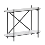 Console table K/D,Top and shelf in white marble paper veneer,legs metal tube