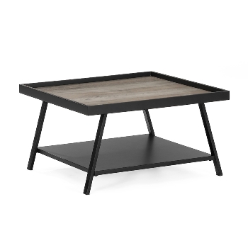 Coffee table,Top in matt black outer frame with light brown old wood paper