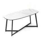 Coffee table K/D,Top in white marble paper veneer,legs metal tube in black