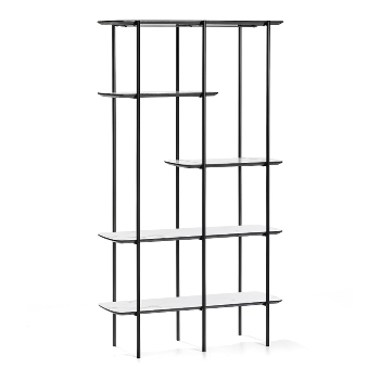 Shelf K/D in white marble paper veneer,legs metal tube in black
