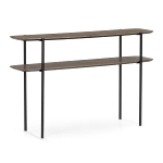 Console table K/D,Top and shelf in plastic taupe brown pine veneer,legs metal