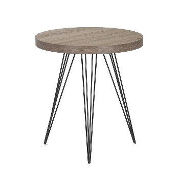 Side table K/D,Top in light grey oak paper veneer,legs metal stick in black