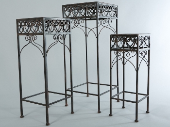 set of 3pcs planter metal stand in antique brown finish, each size with own
